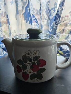Mccoy Strawberry Ceramic Teapot with Green Lid